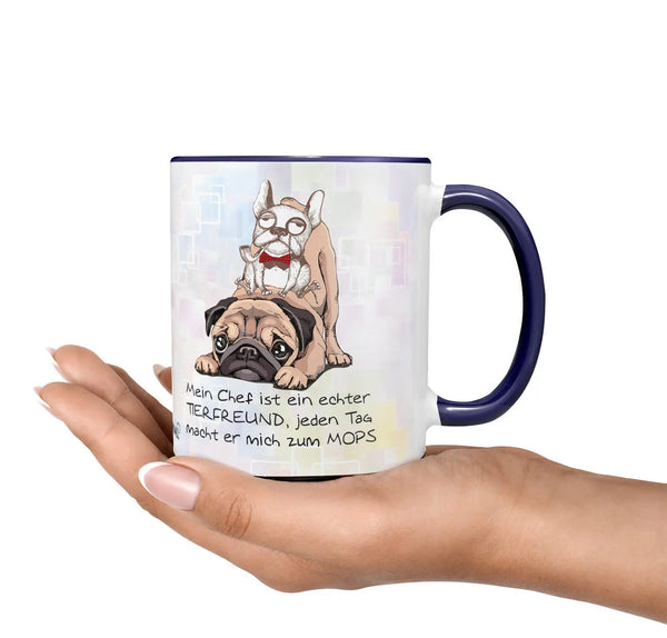 Tasse Spruch | Kaffeetasse Mops Hund - Mein Chef ist ein echter TIERFREUND Sunnywall