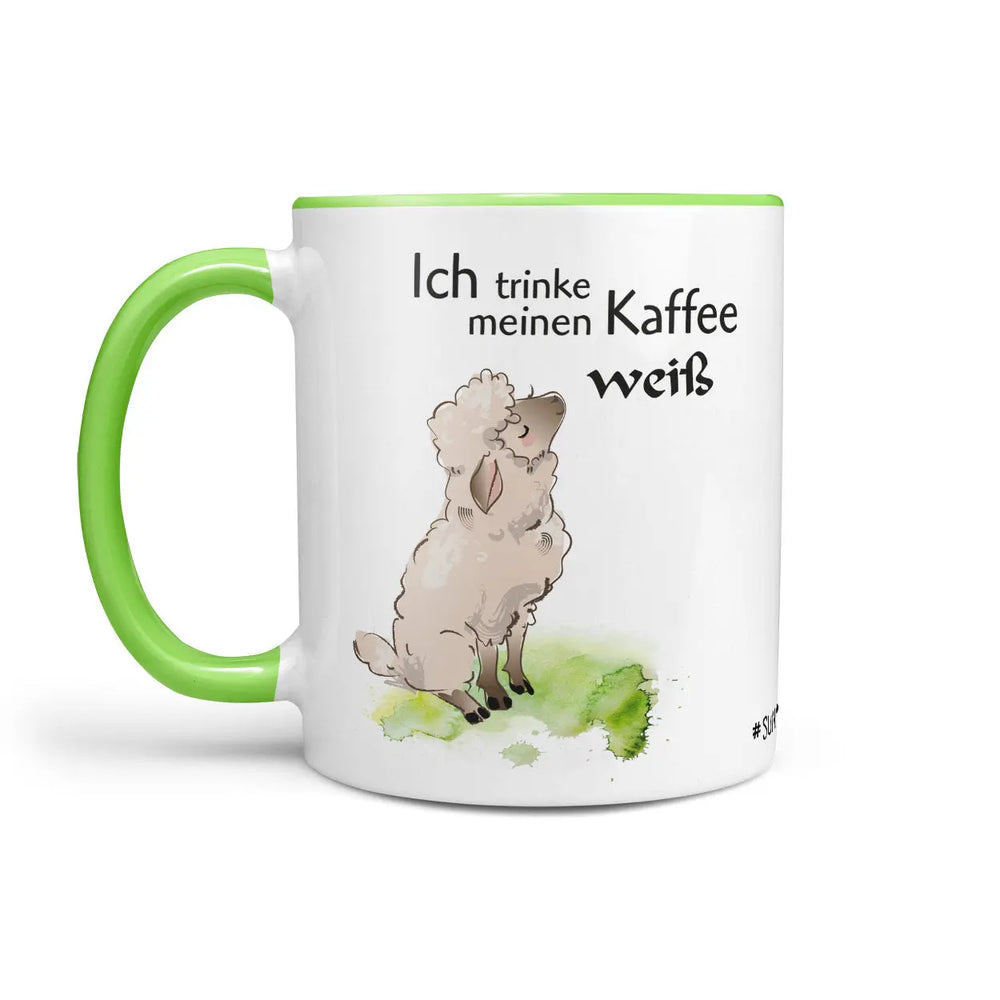 Tasse Spruch | Kaffeetasse - Schaf -  Ich trinke meinen Kaffee WEISS Sunnywall