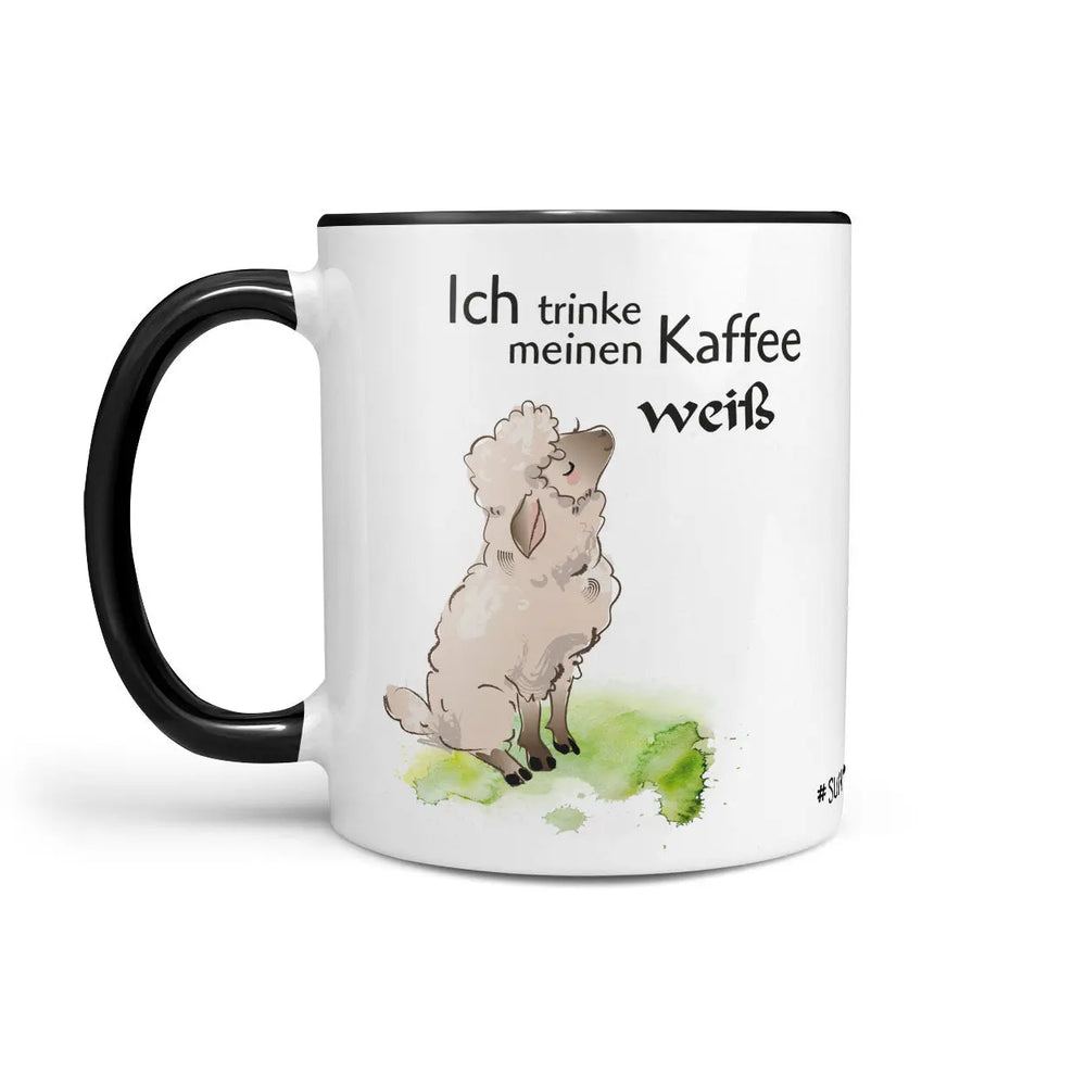 Tasse Spruch | Kaffeetasse - Schaf -  Ich trinke meinen Kaffee WEISS Sunnywall