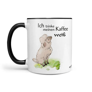 Tasse Spruch | Kaffeetasse - Schaf -  Ich trinke meinen Kaffee WEISS Sunnywall