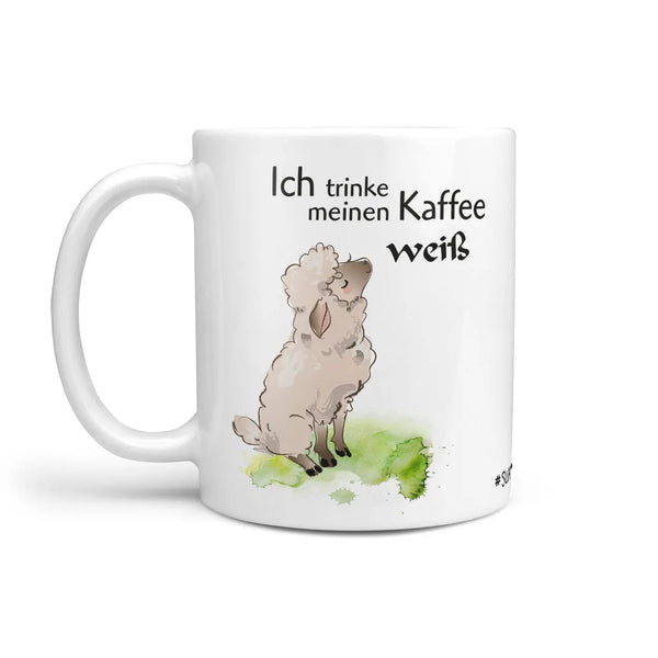 Tasse Spruch | Kaffeetasse - Schaf -  Ich trinke meinen Kaffee WEISS Sunnywall