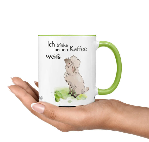 Tasse Spruch | Kaffeetasse - Schaf -  Ich trinke meinen Kaffee WEISS Sunnywall