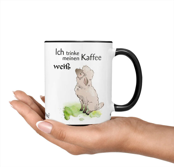 Tasse Spruch | Kaffeetasse - Schaf -  Ich trinke meinen Kaffee WEISS Sunnywall
