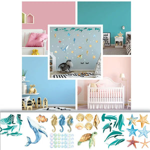 Unterwasserwelt - Wandtattoo Kinderzimmer Baby Wandaufkleber - 6 x A4 Set Sunnywall