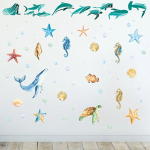 Unterwasserwelt - Wandtattoo Kinderzimmer Baby Wandaufkleber - 6 x A4 Set Sunnywall