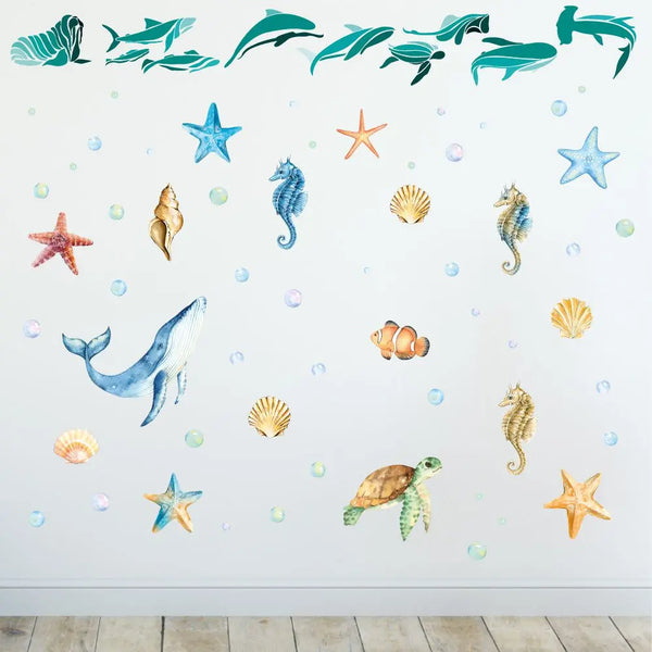 Unterwasserwelt - Wandtattoo Kinderzimmer Baby Wandaufkleber - 6 x A4 Set Sunnywall