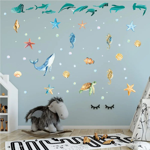 Unterwasserwelt - Wandtattoo Kinderzimmer Baby Wandaufkleber - 6 x A4 Set Sunnywall