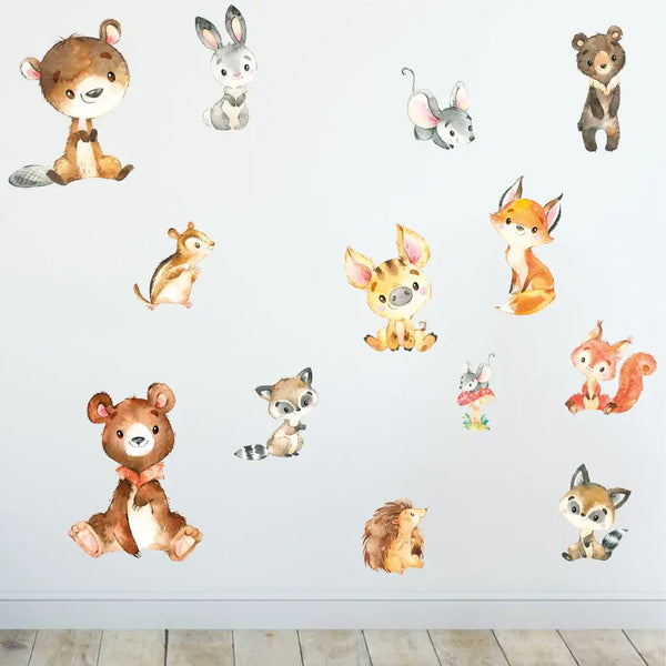 Waldliebe Charaktere - Wandtattoo Kinderzimmer Baby Wandaufkleber - 6 x A4 Set Sunnywall