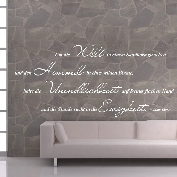 Wandaufkleber | Um die Welt in einem Sandkorn zu sehen| Spruch von William Blake Sunnywall