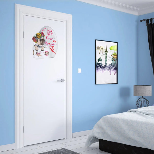 Wandtattoo Aufkleber Mops Lounge mit Blumenkranz WC Aufkleber Türaufkleber Toilettenpapier Sunnywall