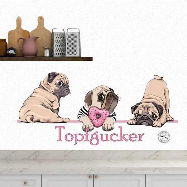 Wandtattoo Aufkleber Mops Topfgucker Hund Sunnywall