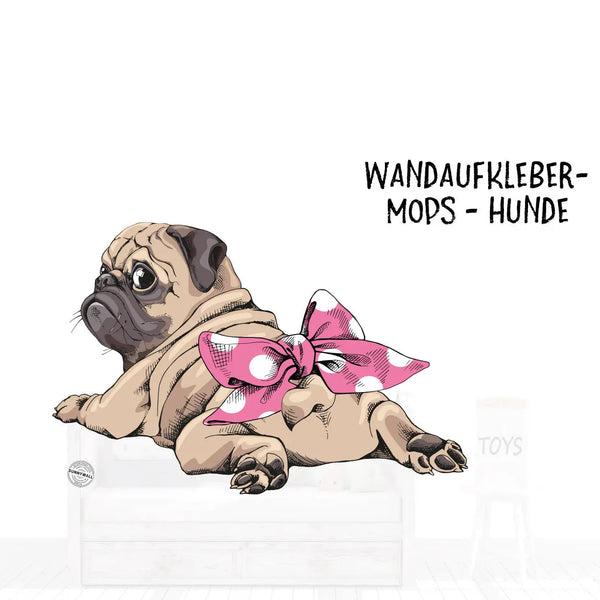 Wandtattoo Aufkleber Mops liegend mit Schleife Sunnywall