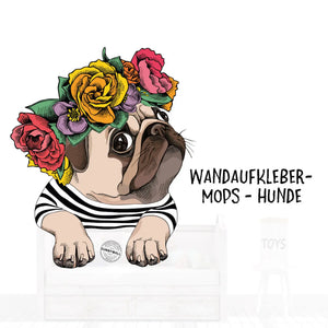 Wandtattoo Aufkleber Mops mit Blumenkranz Matrose original Sunnywall