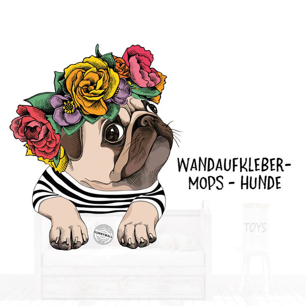 Wandtattoo Aufkleber Mops mit Blumenkranz Matrose original Sunnywall