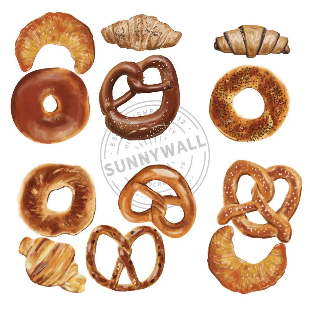 Wandtattoo Aufkleber Wandsticker Küche Genuss - 12 Motive Brezel Backwaren Sunnywall