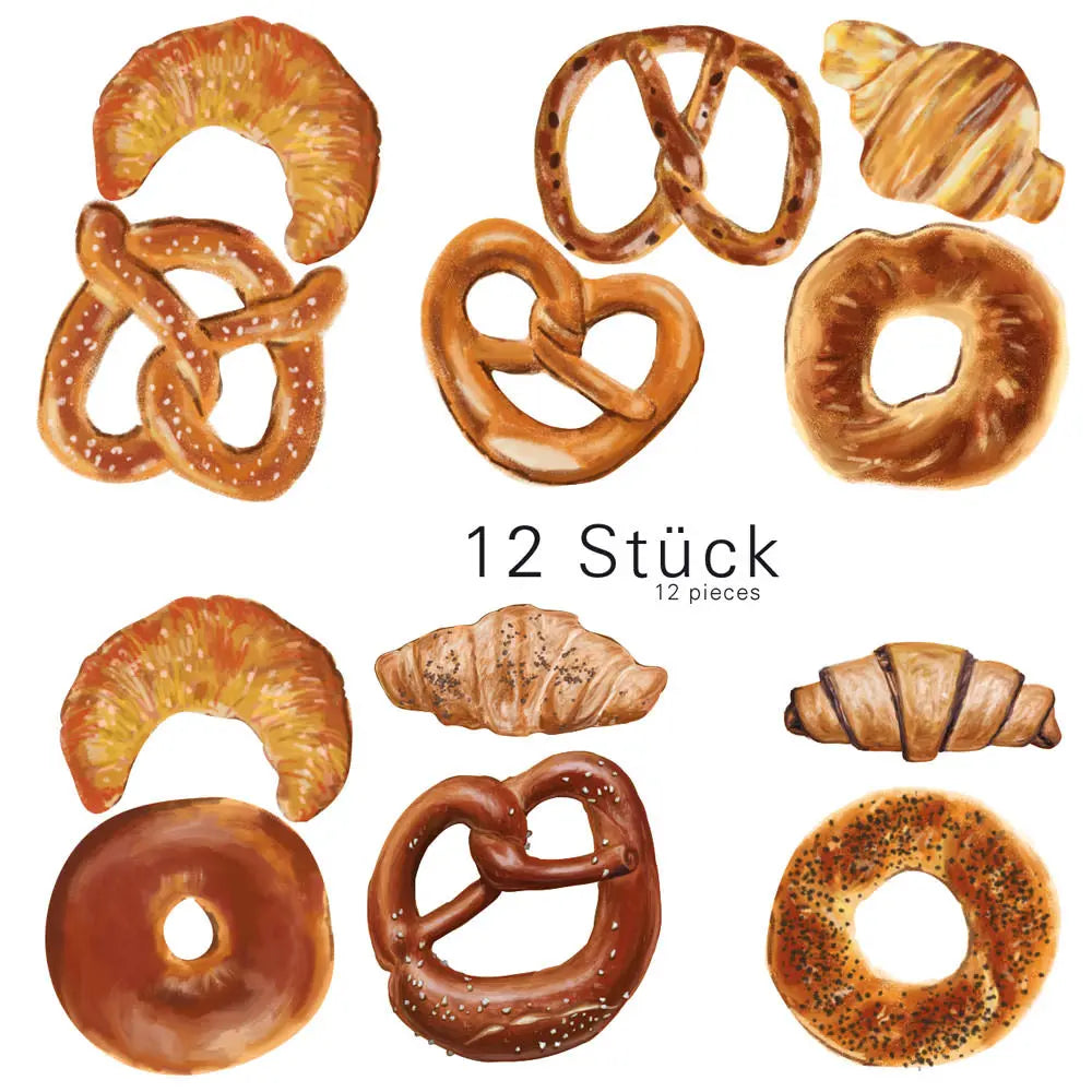 Wandtattoo Aufkleber Wandsticker Küche Genuss - 12 Motive Brezel Backwaren Sunnywall