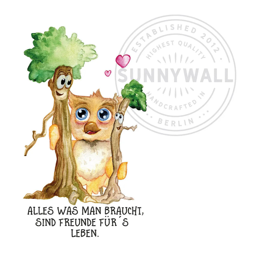 Wandtattoo Aufkleber | Sunny die Eule und Baumfreunde | Freunde fürs Leben Sunnywall