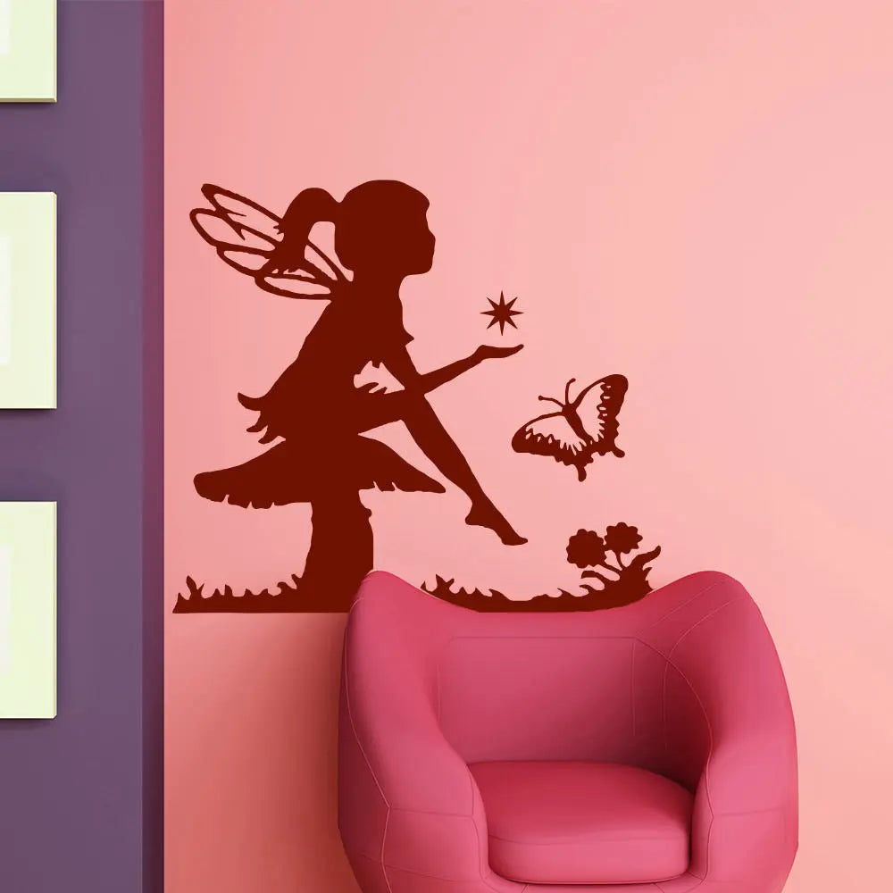 Wandtattoo - Fee auf Pilz mit Stern & Schmetterlinge Sunnywall