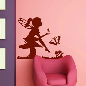 Wandtattoo - Fee auf Pilz mit Stern & Schmetterlinge Sunnywall
