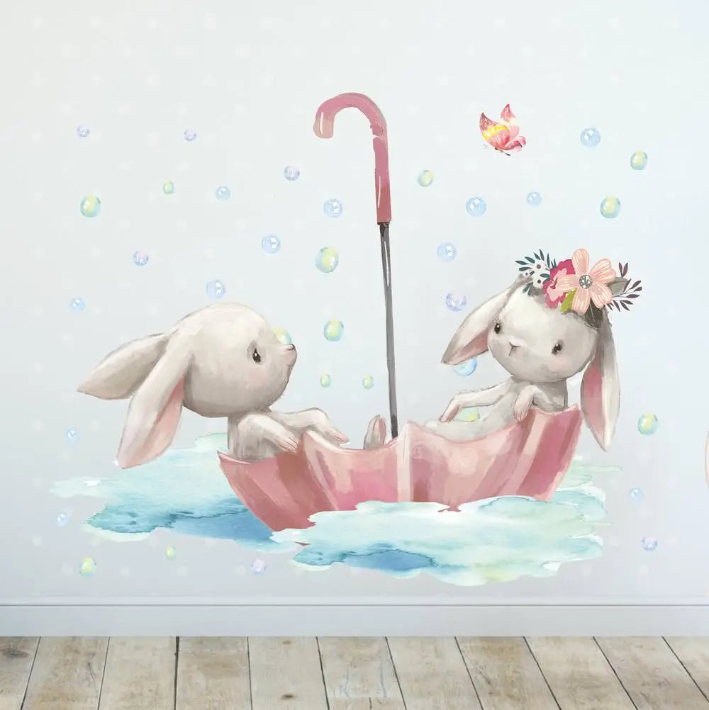 Wandtattoo - Hase Badespaß Regenschirm Aufkleber Wandsticker Sunnywall