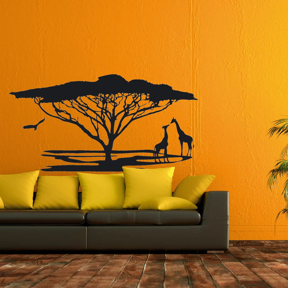 Wandtattoo - Landschaft Savanne Serengeti | Giraffen mit Baum Sunnywall