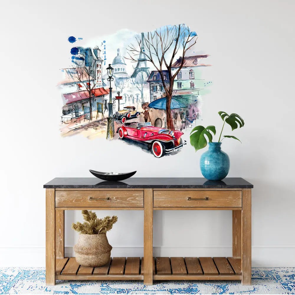 Wandtattoo - Oldtimer Paris Urban Sketching Aquarell Sunnywall