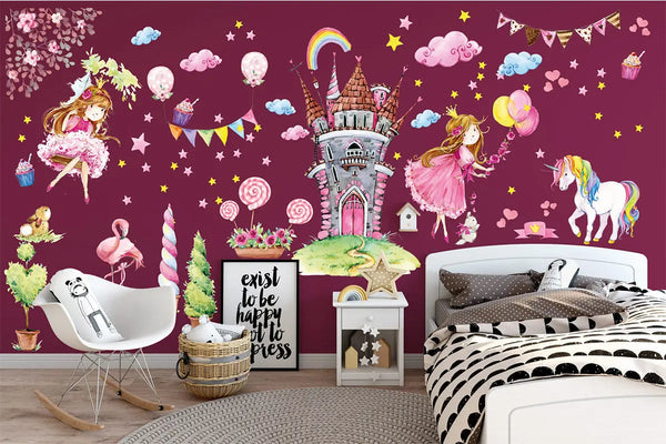 Wandtattoo Prinzessin mit Schloss XXL Set | Kinderzimmer Aufkleber bunt Wanddeko Sunnywall