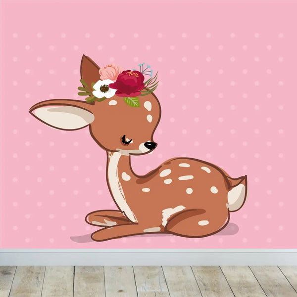 Wandtattoo - Rehkitz liegend mit Rosenkranz - Wandsticker Aufkleber Sunnywall