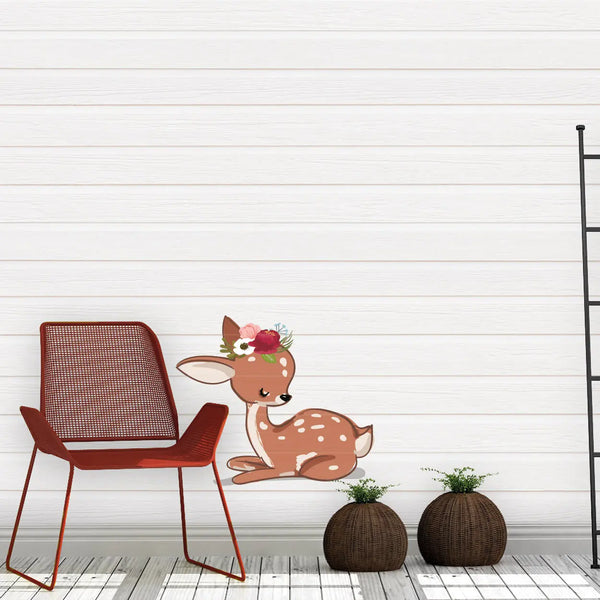 Wandtattoo - Rehkitz liegend mit Rosenkranz - Wandsticker Aufkleber Sunnywall