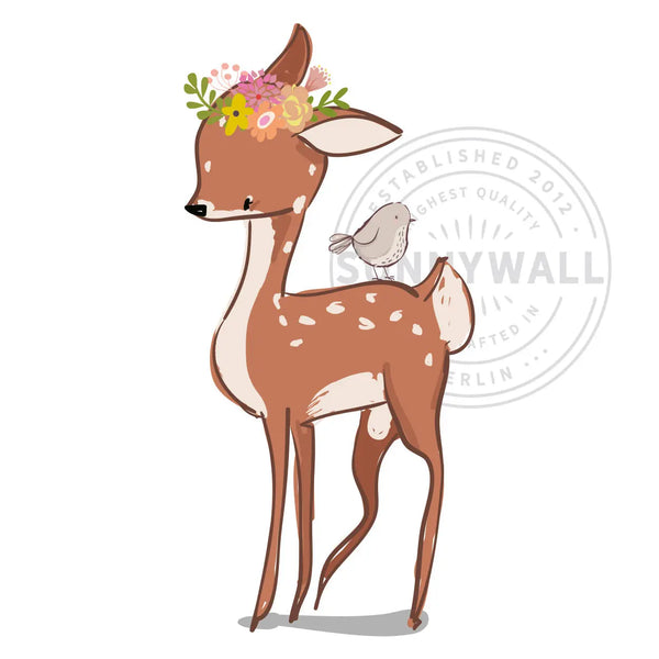 Wandtattoo Rehkitz mit Spatz - Wandsticker Aufkleber Sunnywall