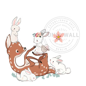 Wandtattoo - Rehkitz spielend mit Hasen - Wandsticker Aufkleber Sunnywall