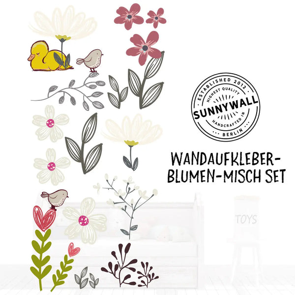 Wandtattoo Set | Blumen und Vögel | Aufkleber | Ideale Ergänzung für die Fuchs-Sets Sunnywall