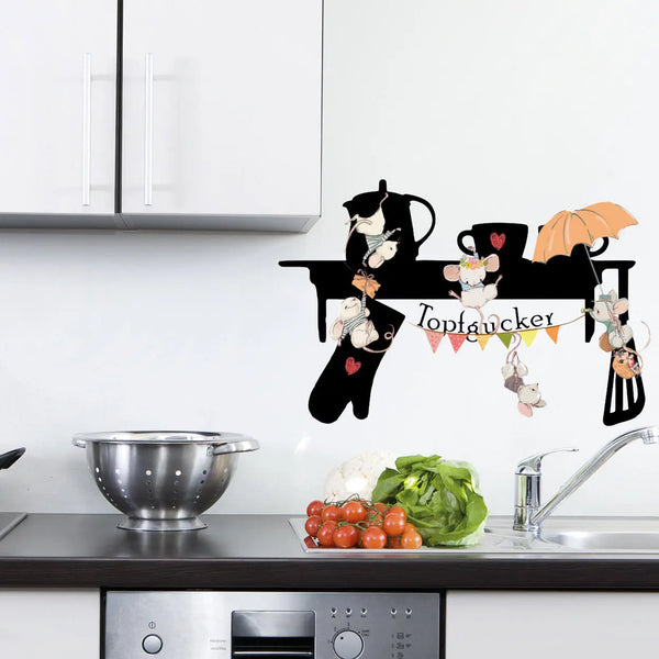 Wandtattoo Topfgucker Maus Mäuse Kochen Küche Essen Wandsticker bunt Sunnywall