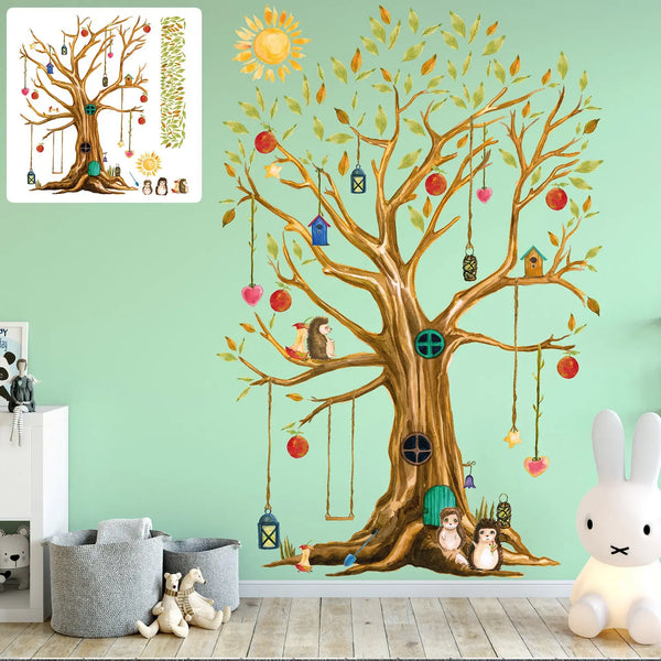 Wandtattoo XXL Set | Herbstbaum Baum mit Igel Sunnywall