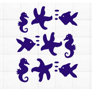 Wandtattoo | Fliesentattoo |  Meereswelt | Fische, Seepferdchen und Seestern | Set Sunnywall