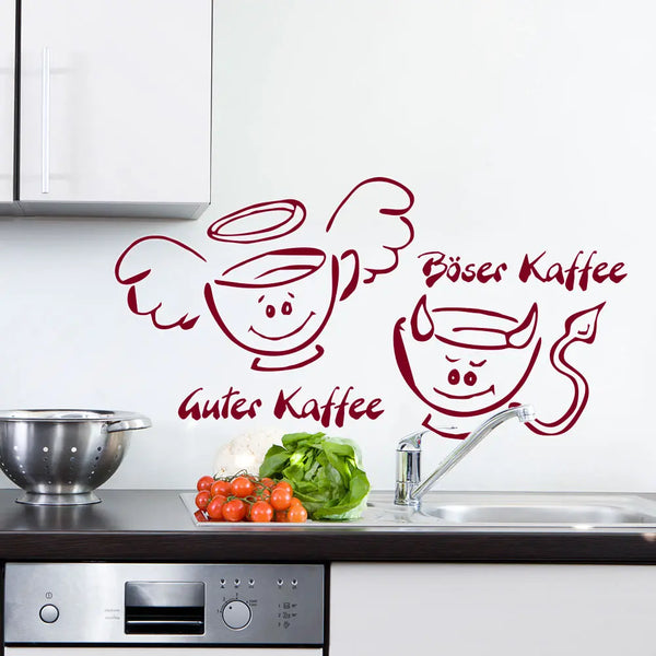 Wandtattoo |  Guter Kaffee, böser Kaffee | Engel und Teufel Sunnywall