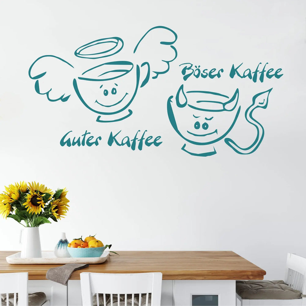 Wandtattoo |  Guter Kaffee, böser Kaffee | Engel und Teufel Sunnywall