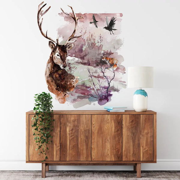 Wandtattoo |  Hirsch und Fuchs in Waldlandschaft | Aquarell Sunnywall