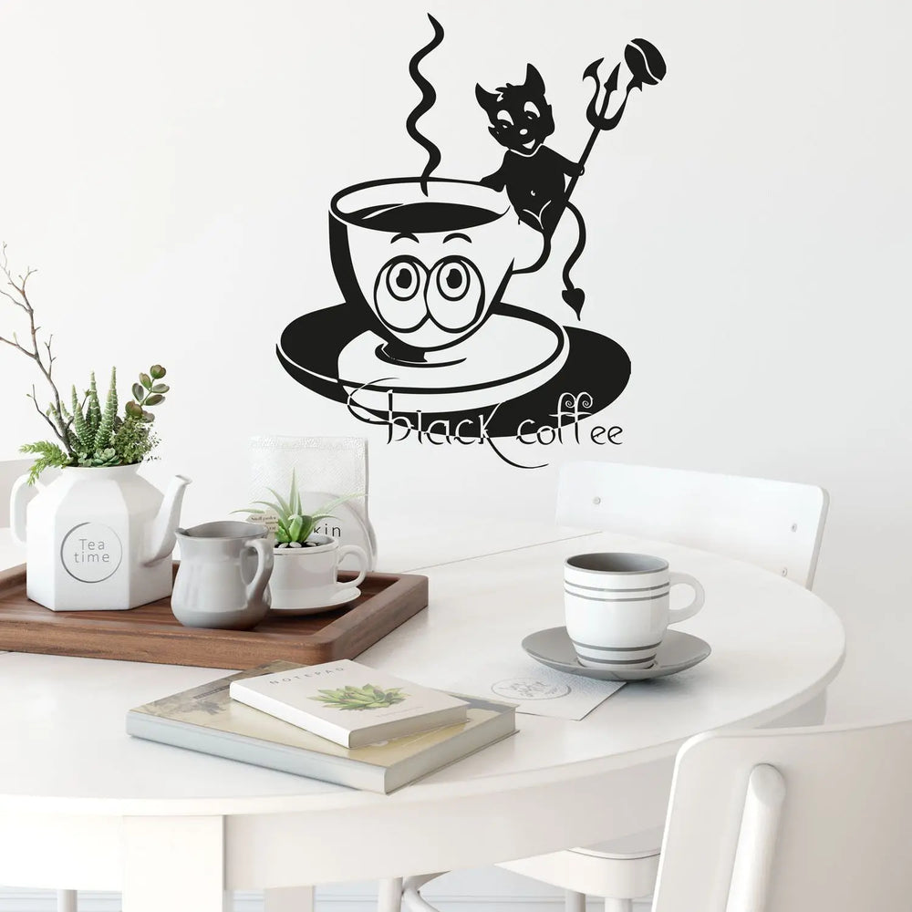 Wandtattoo | Kaffee Ted Kaffeetasse mit Teufelchen - Black Coffee Sunnywall