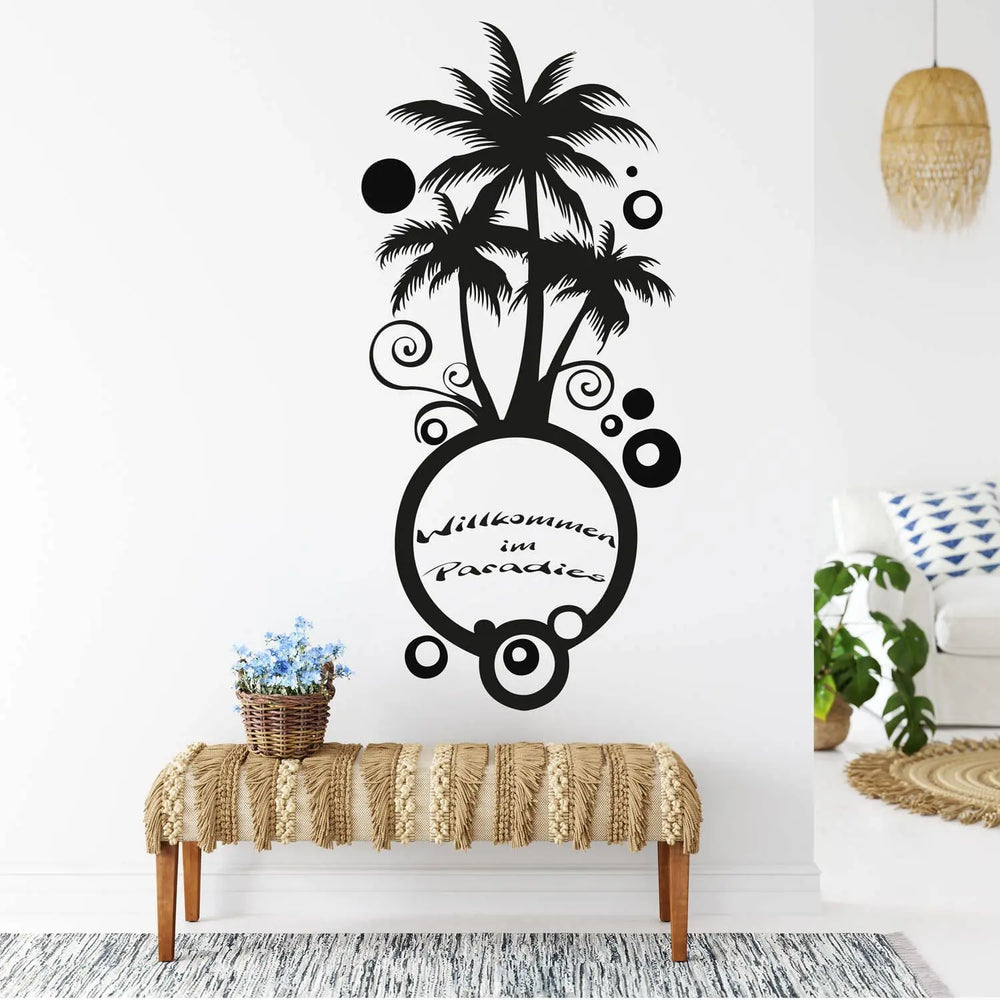 Wandtattoo | Willkommen im Paradies | Urlaubs Feeling Palmen Karibik Sunnywall