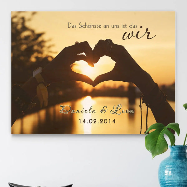 Wir - Holzbild für Paare, Hochzeit, Liebesgeschenk mit Wunschnamen und Datum Sunnywall