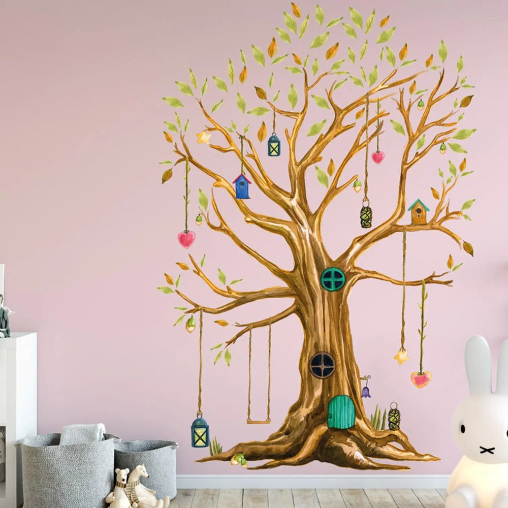 XXL Wandtattoo Set Kinderzimmer Aufkleber bunt Wanddeko 195 x 135 CM Baumhaus Baum Sunnywall
