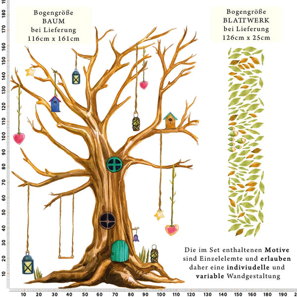 XXL Wandtattoo Set Kinderzimmer Aufkleber bunt Wanddeko 195 x 135 CM Baumhaus Baum Sunnywall