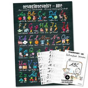 ABC Poster Grundschrift A1 Druckschrift Schreibschrift Set mit Schreibhilfen - Sunnywall - Individualität trifft Design