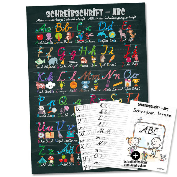 ABC Poster Grundschrift A1 Druckschrift Schreibschrift Set mit Schreibhilfen - Sunnywall - Individualität trifft Design