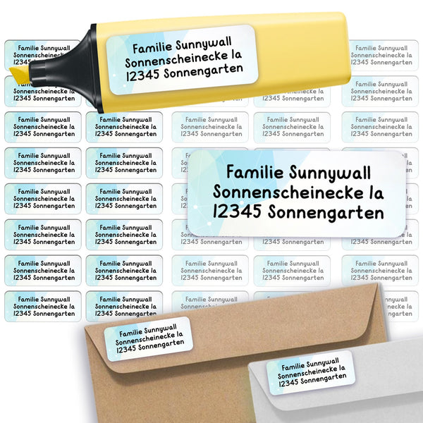 Adressaufkleber 110 Stück personalisiert & wasserfest für Briefe & Pakete - 53x21 mm - Sunnywall - Individualität trifft Design