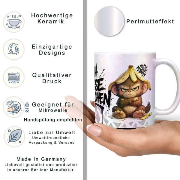 Affe Tasse „Ich hasse Menschen“ – Lustige Kaffeetasse - Sunnywall - Individualität trifft Design