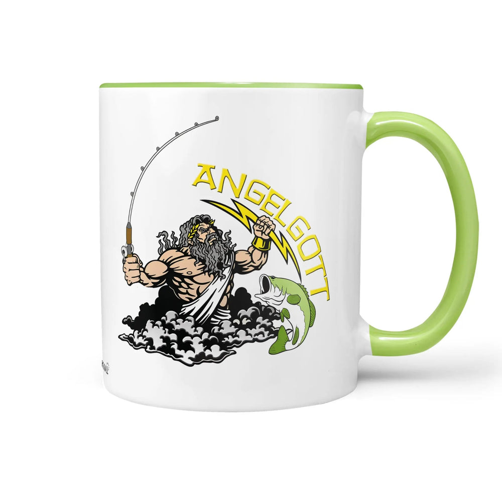 Angelgott Tasse – Geschenk für Angler mit Zeus-Motiv in Grün - Sunnywall - Individualität trifft Design