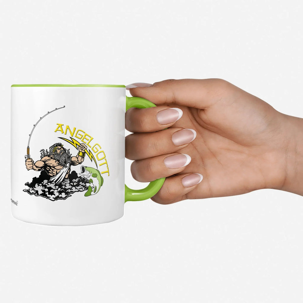 Angelgott Tasse – Geschenk für Angler mit Zeus-Motiv in Grün - Sunnywall - Individualität trifft Design