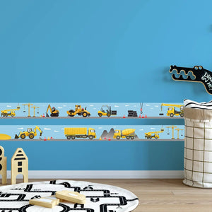 Baufahrzeuge Bordüre Kinderzimmer Wandbordüre Vliestapete Baustelle - Sunnywall - Individualität trifft Design